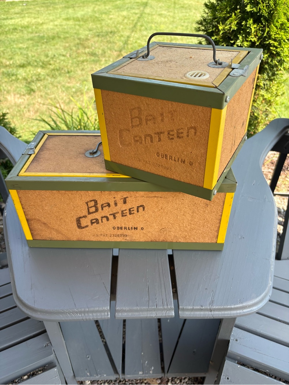 Vintage Oberlin Bait Canteen Set (Pair) Mid Century Worm Boxes, Cabin Decor